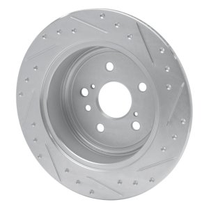 Toyota Highlander Brake Rotor (1) - Rear Left - R1 Concepts - Drilled & Slotted - Silver - `08-`13
